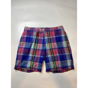 Peter Millar Men's 36 Shorts Performance Flat Front Golf Chino Plaid Flaw